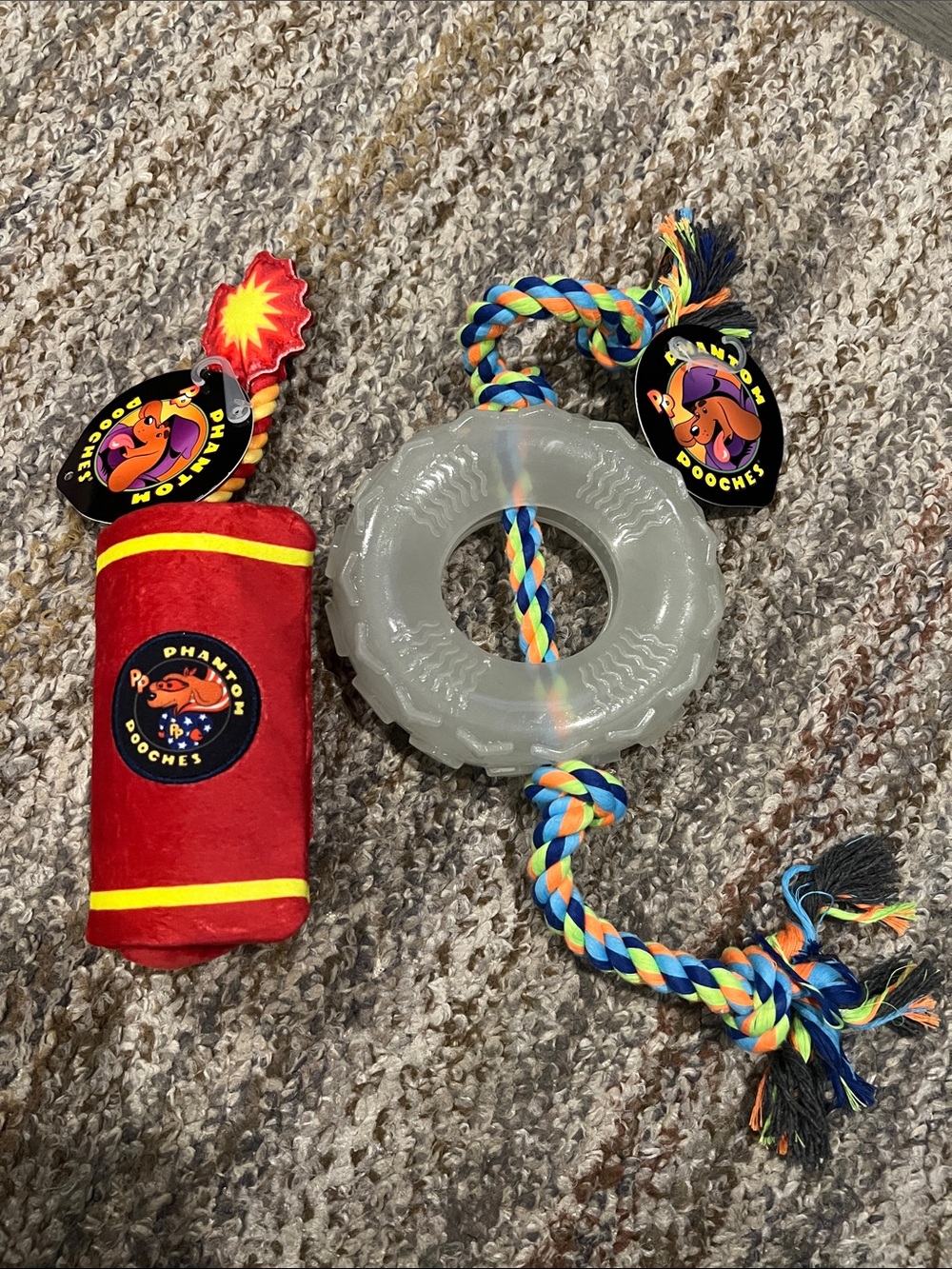 Phantom Pooches Rope & Ring Dog Toy Set - Red, Blue, Yellow, Orange